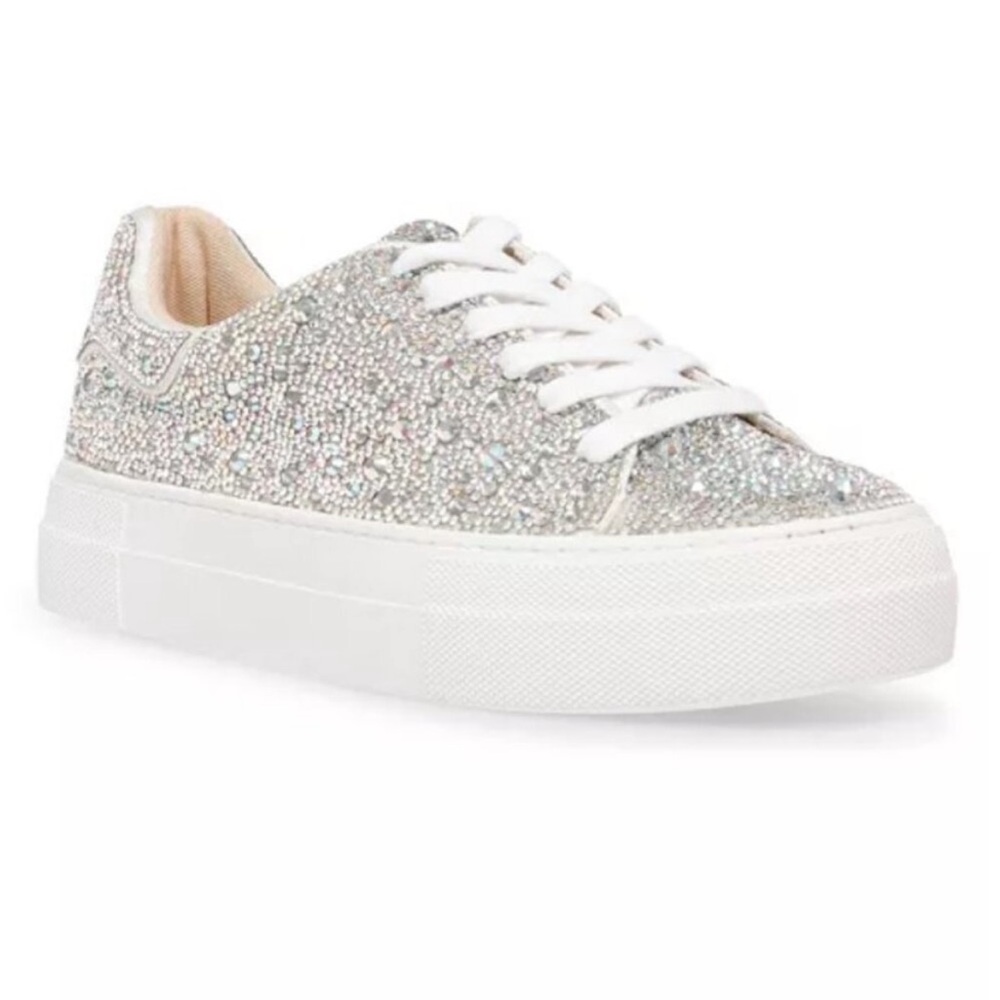 Betsey Johnson Silver Rhinestone Platform Sneakers